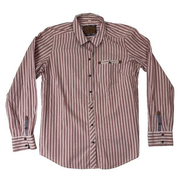 Orvis Tops - Orvis Women's Medium Dusty Rose Striped Shirt Leather Trim Long Sleeve Button Up